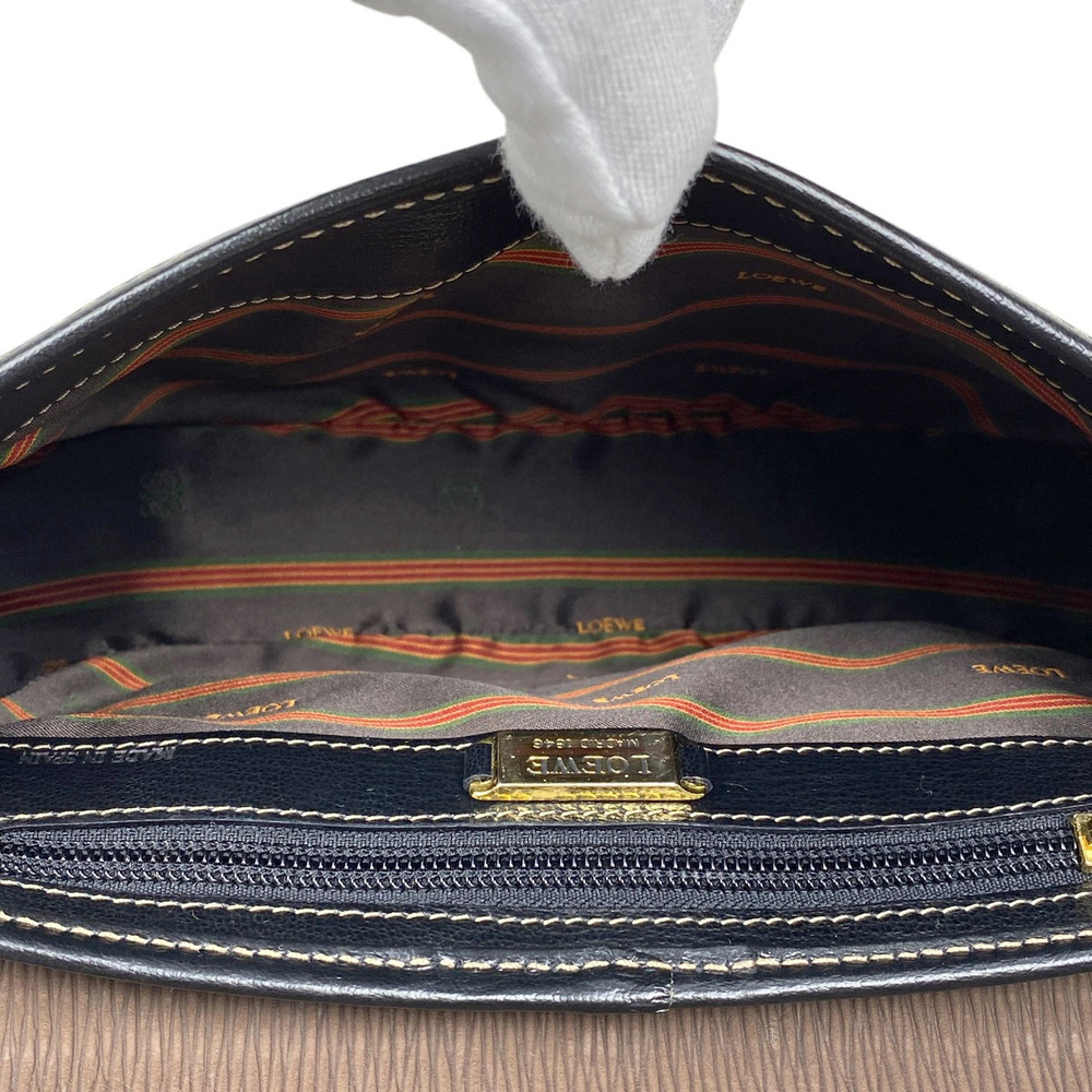 Loewe Velzquez Handbag Shoulder Bag Logo Leather Black Brown - Picture 7 of 7